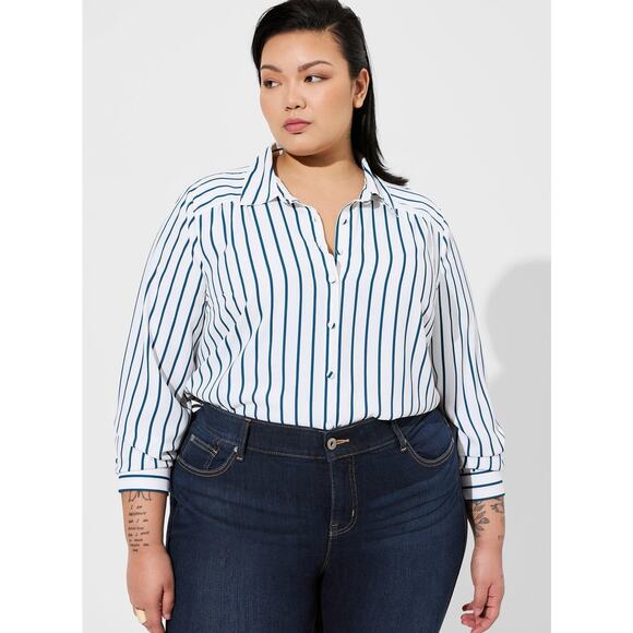Torrid Long Sleeve Shirt Madison Georgette Teal Stripe 0X - Picture 1 of 11